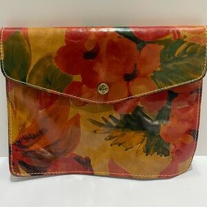 Patricia Nash Leather Clutch  Heritage Floral Pattern Snap Close 10.25"x8"